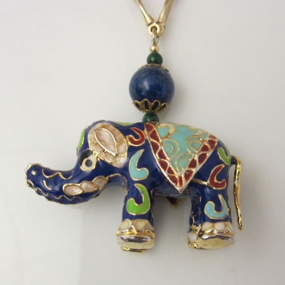 Vintage Jewelry - Vintage Cloisonne Elephant Necklace